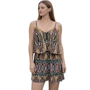 Fun and Flirt Mini Dress S Multicolor Tribal Ikat Boho Spaghetti Strap‎ Festival